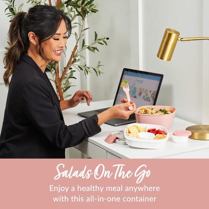 Bentgo Salad Container - 54 oz Bowl with 4-Compartment Toppings Tray, Leak-Proof Dressing Container, Reusable Fork, BPA-Free Lunch Box for Meal Prep & Food Storage; Removable Bento Tray (Khaki Green)