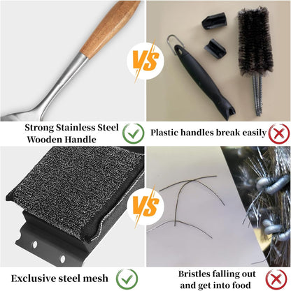 XUDKAKAIXIN Grill Brush Bristle Free,with 1 Replacement Head,Unique Steel Fibers Pad [Safe & Efficient] Perfect for Cast Iron/Stainless-Steel Grates-,Grill Cleaner for Outdoor Gril,Gifts for Men/Dad