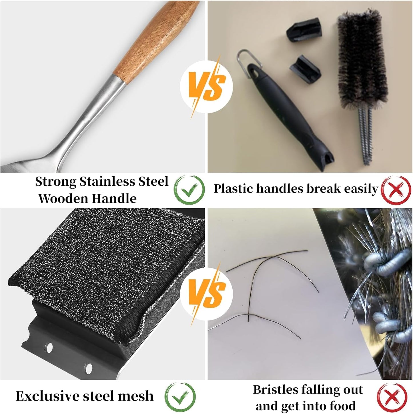 XUDAKAIXIN Grill Brush Bristle Free,with 5 BBQ Replacement Head,Perfect for Cast Iron, Stainless Steel Grates, [Ultra Safe & Efficient] Grill Cleaner for Outdoor Grill,Gifts for Men/Dad