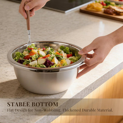 Mixing Bowls Set of 3 Stainless Steel, 7.9″ 10.2″ 14.2″ Metal Bowls for Baking Dough Salad Kitchen