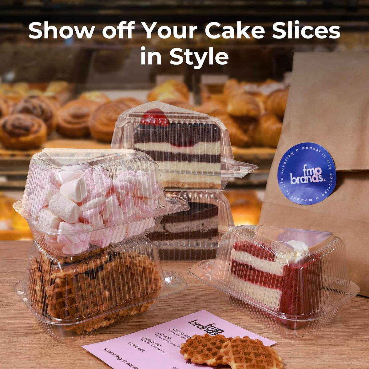 Fit Meal Prep 50 Pack Cake Slice Plastic Containers with Lids - Single 5" Clear Medium Dome Hinged Lid Cheesecake Container, Pie, Food Box, Take Out Togo Packaging for Home, Bakery and Cafe Business