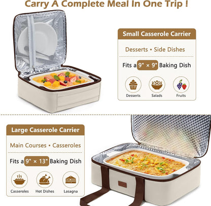 2-Piece Insulated Casserole Carrier Set, Fits 9" x 13" Baking Dish, Food Transport Carrier for Hot & Cold Dishes, Reusable Potluck Tote for Thanksgiving, Holiday Parties, Family Gatherings & Travel