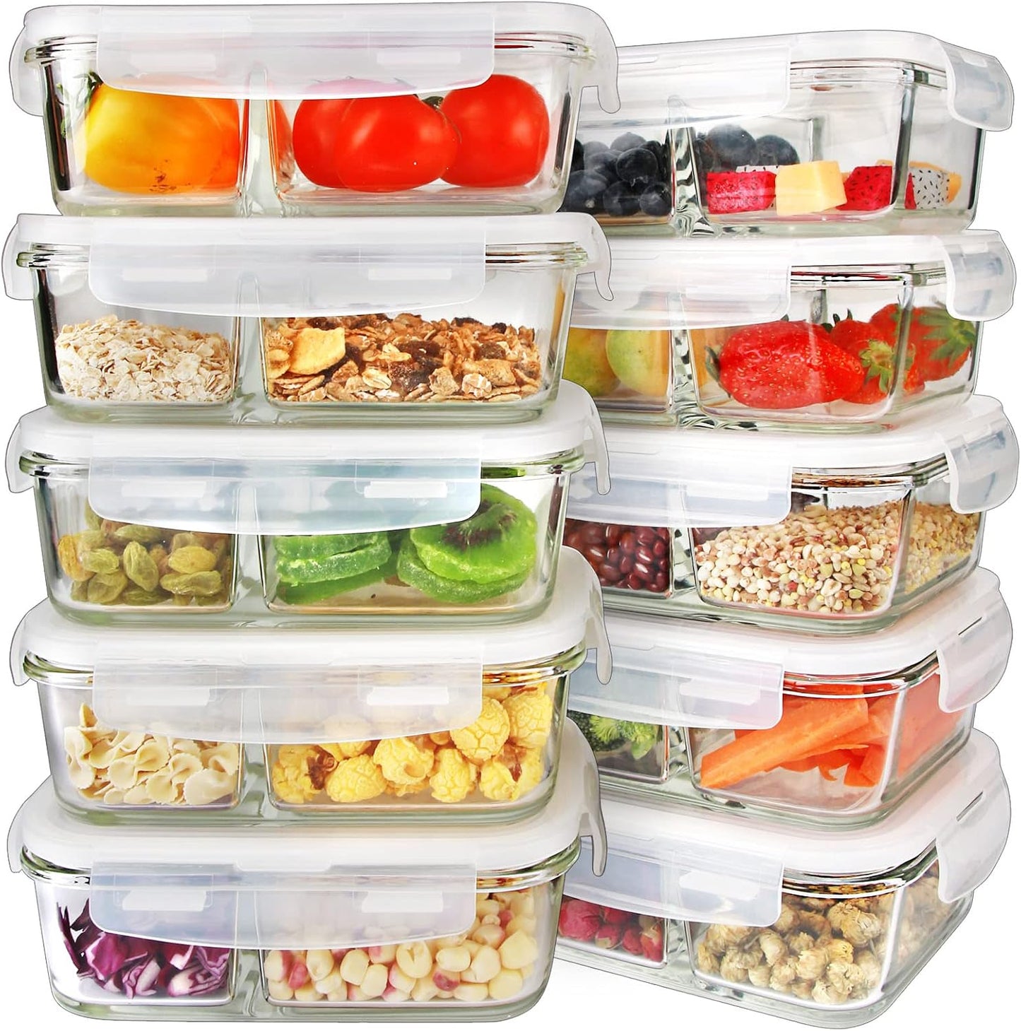DAS TRUST 10 Pack Glass Meal Prep Containers Meal Prep Bowls Food Storage Containers Glass Food Prep Containers with Lids Lunch Container for Adults Lunch Box Bento Boxes