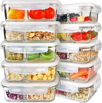 DAS TRUST 10 Pack Glass Meal Prep Containers Meal Prep Bowls Food Storage Containers Glass Food Prep Containers with Lids Lunch Container for Adults Lunch Box Bento Boxes