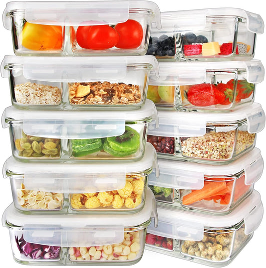 DAS TRUST 10 Pack Glass Meal Prep Containers Meal Prep Bowls Food Storage Containers Glass Food Prep Containers with Lids Lunch Container for Adults Lunch Box Bento Boxes