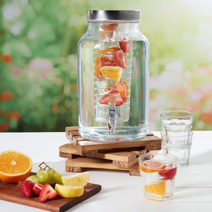 Mason Craft & More 3 Gallon Glass Beverage Drink Dispenser with Leakproof Spigot and Metal Stand