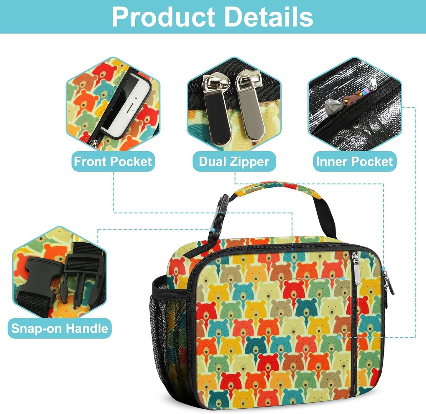 esouler Lunch Box Kids Insulated Lunch Bag for Boys & Girls Durable Children Lunchbox for School with Water Bottle Holder-Black