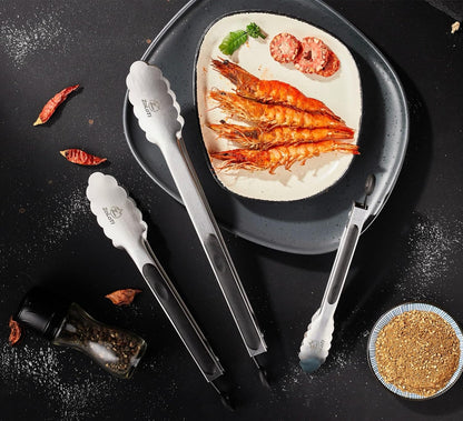 Kitchen Tongs Set, 3 PCS, 12, 9 & 7 Inch | Silicone Grips, Lockable, Stainless Steel, Heat Resistant, For Grill Camping Cooking BBQ