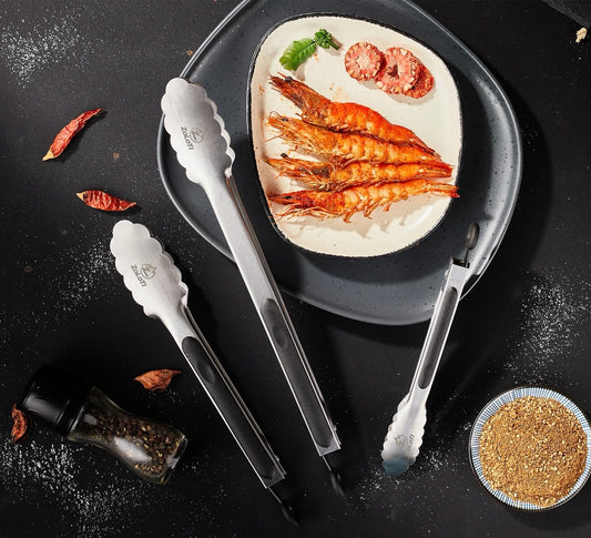 Kitchen Tongs Set, 3 PCS, 12, 9 & 7 Inch | Silicone Grips, Lockable, Stainless Steel, Heat Resistant, For Grill Camping Cooking BBQ