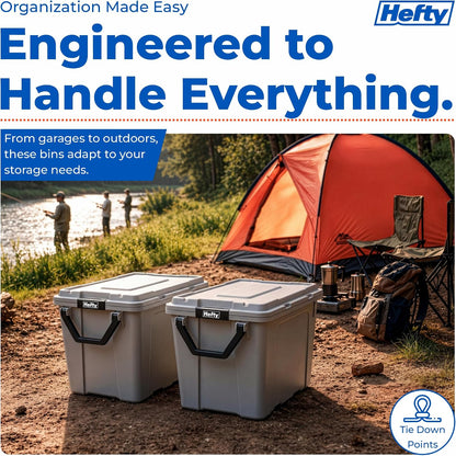 Hefty MAX Pro 28 Gallon Wheeled Storage Bins with Lids, Heavy Duty Rolling Storage Containers with Latching Handles, Stackable Plastic Totes for Garage, Moving & Outdoor Storage, 4 Pack, Gray