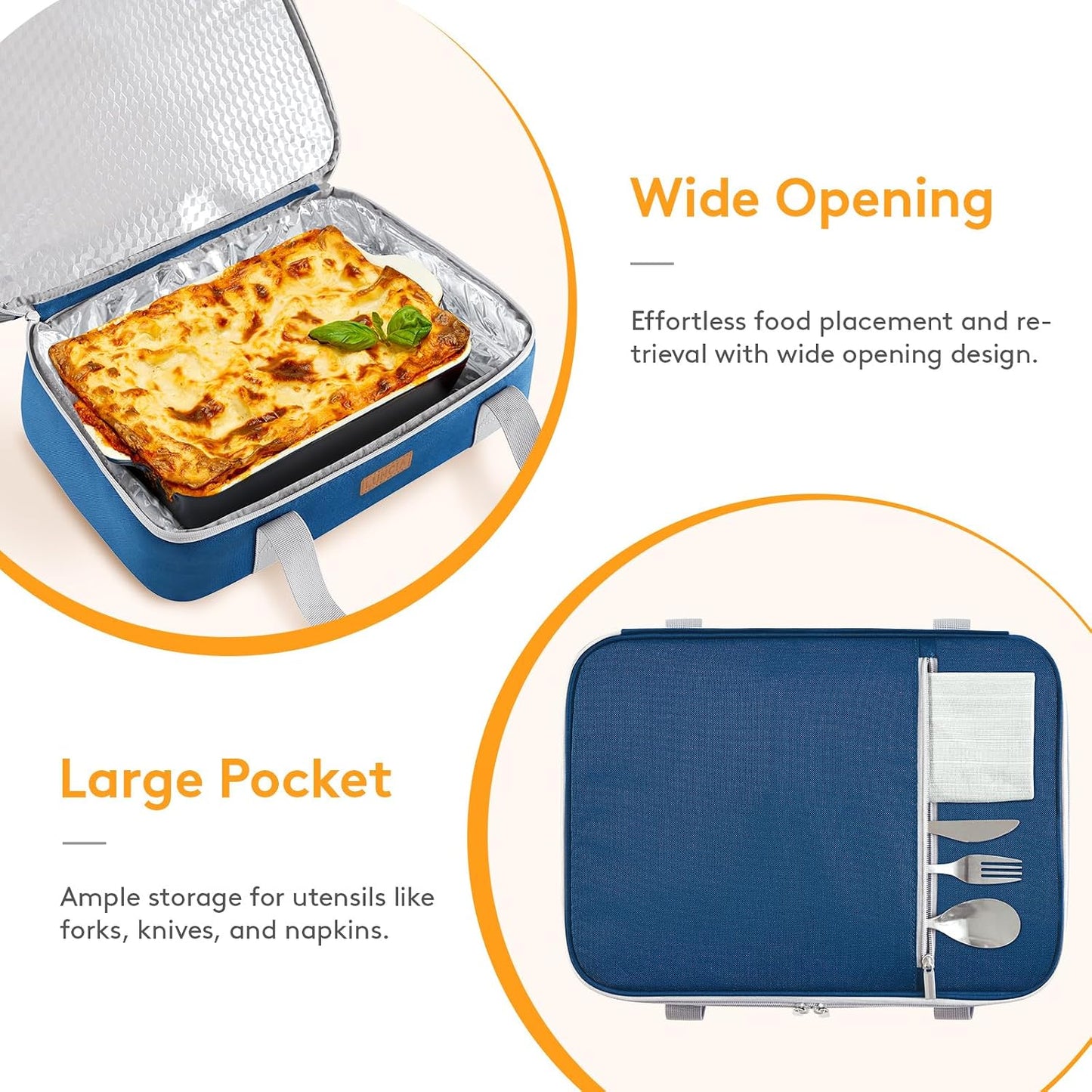 LUNCIA Insulated Single Decker Casserole Carrier, Lasagna Lugger Tote Keeps Food Hot or Cold, Thermal Lunch Bag for Potluck Parties, Picnic and Cookouts, Fits 9" x 13" Baking Dish, Black