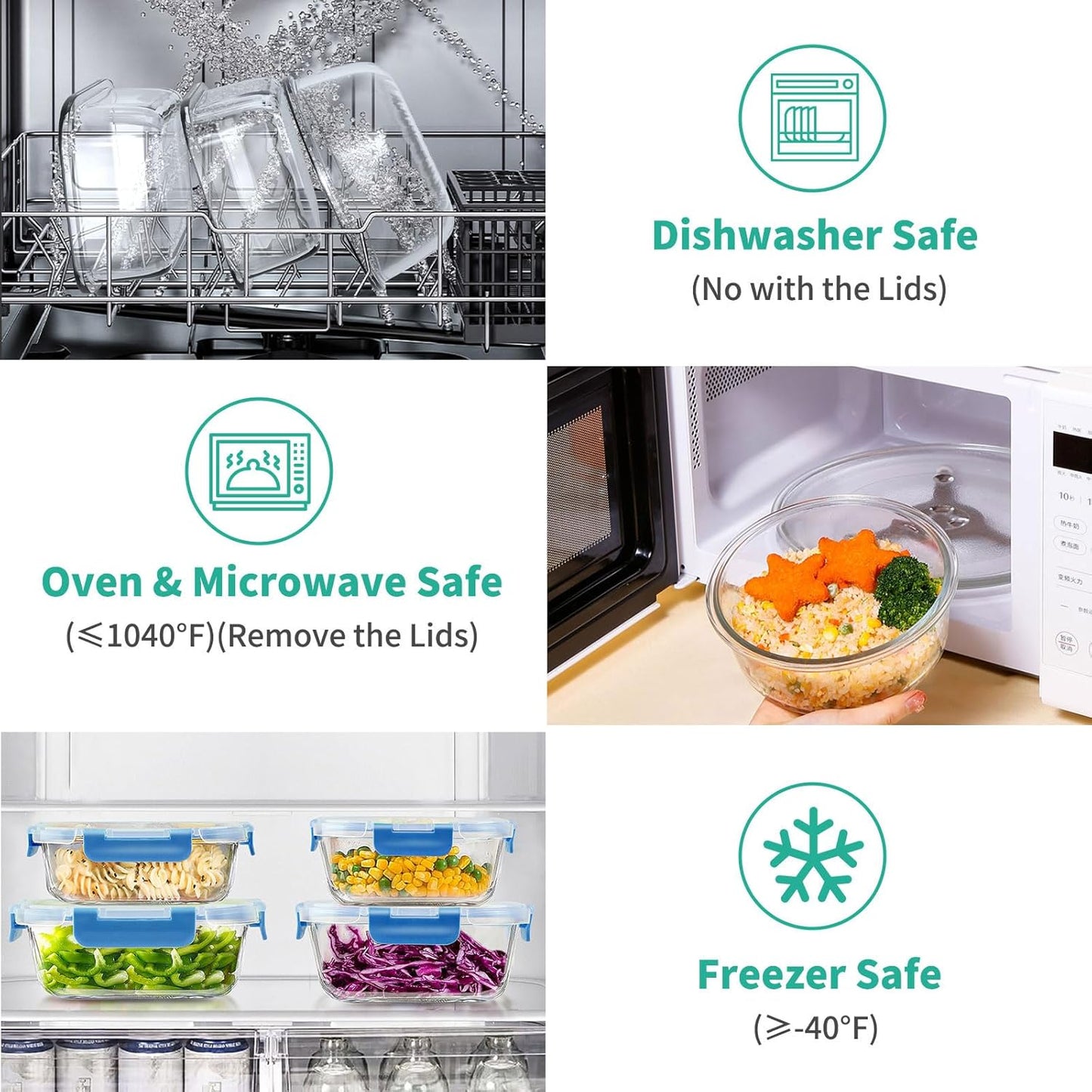 34pcs Glass Food Storage Containers with Lids Set, Airtight Glass Meal Prep Containers (17 Containers & 17 Lids), Leak Proof Lunch Container BPA-Free, Microwave, Oven, Freezer, Dishwasher Safe-Blue