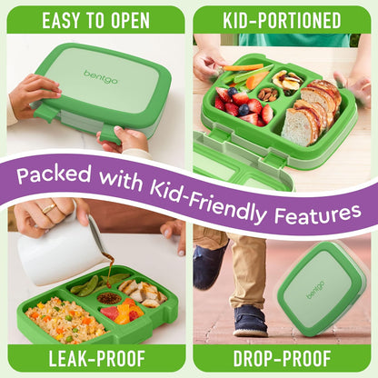 Bentgo Kids Bento-Style 5-Compartment Leak-Proof Lunch Box - Ideal Portion Sizes for Ages 3 to 7 - Durable, Drop-Proof, Dishwasher Safe, PFAS & BPA-Free & Made with Food-Safe Materials (Purple)