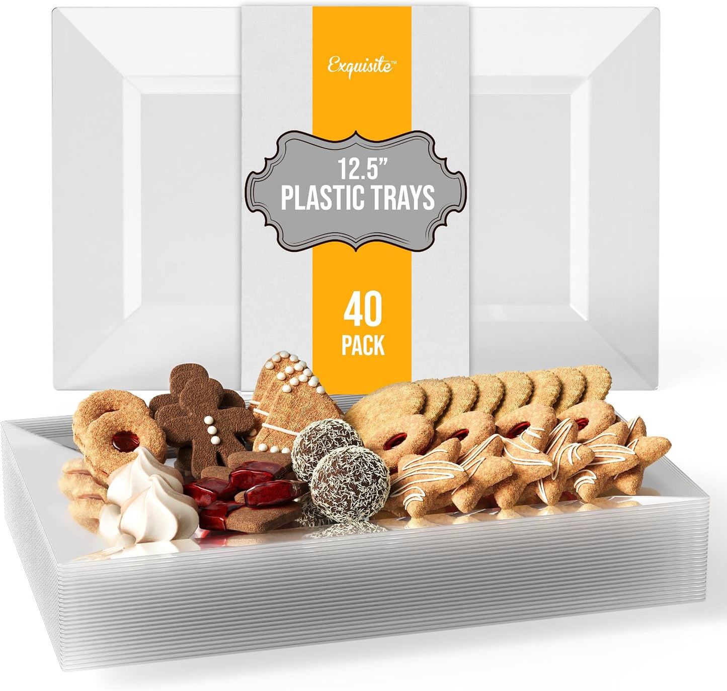 Exquisite Plastic Serving Trays For Party - 40 Pcs 7.5 Inch White Serving Platters, Plastic Trays For Food, White Tray, Food Tray Disposable Platters For Parties, Catering & Buffet