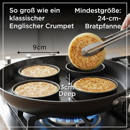 Wrenbury Crumpet Rings Nonstick 3.5 inch - English Muffin Rings - Food Ring Molds for Cooking – Metal Baking Egg Ring Set - Made in England