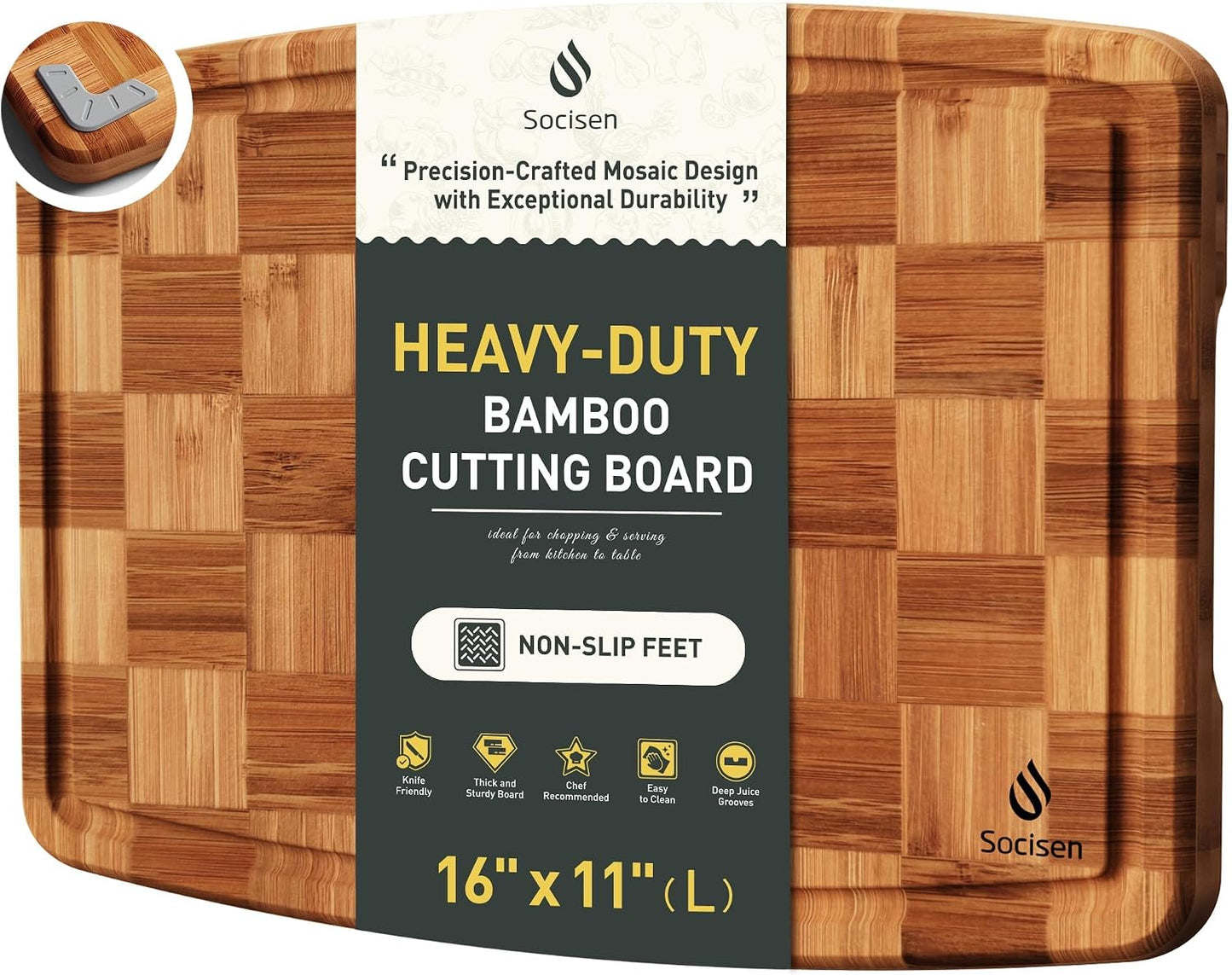 3 Pack Bamboo Cutting Board Set Non Toxic Wooden Cutting Board for Kitchen Non Slip Solid End Grain Thick Wood Juice Groove Chopping Board Edge Grain Teak Smart Marble Flexible Round Stone Metal