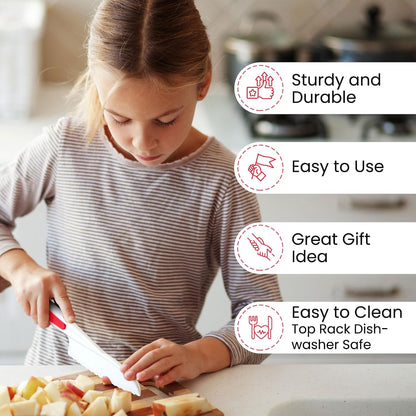 Zulay Kitchen 3-Piece Kids Knife Set for Real Cooking & Baking - Toddler Knives for Cutting Fruits, Veggies, & Cake - Children’s Montessori Knive with Serrated Edges - Safe & Fun Lettuce Knife (Red)