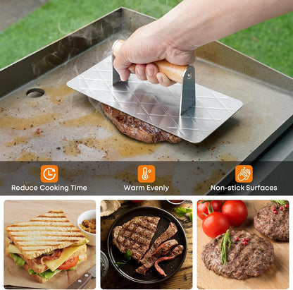 Stanbroil Stainless Steel Bacon Press Griddle Rectangular Grill Press