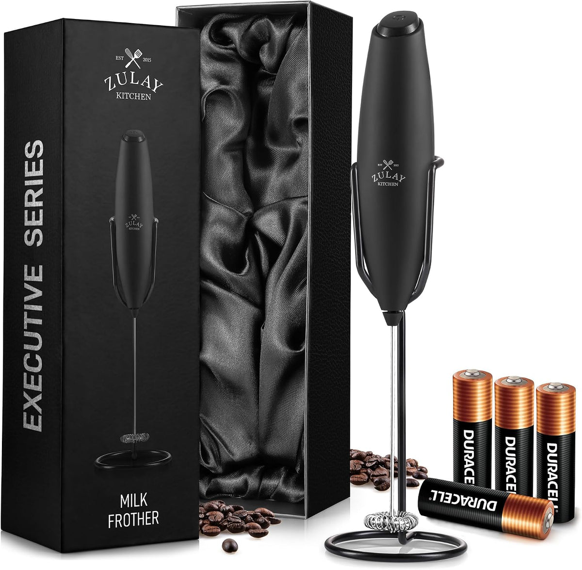 Zulay Kitchen Rechargeable Milk Frother Handheld - Frother Wand, Drink Mixer, Electric Whisk Frother, for Cappuccinos, Matcha & Protein Powder - Dynamic 3 Whisk, 3 Speed 500mAh Black - Colors C