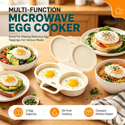 2Pcs Dual Cavity Microwave Egg Poacher, Microwave Egg Cooker for 2 Eggs