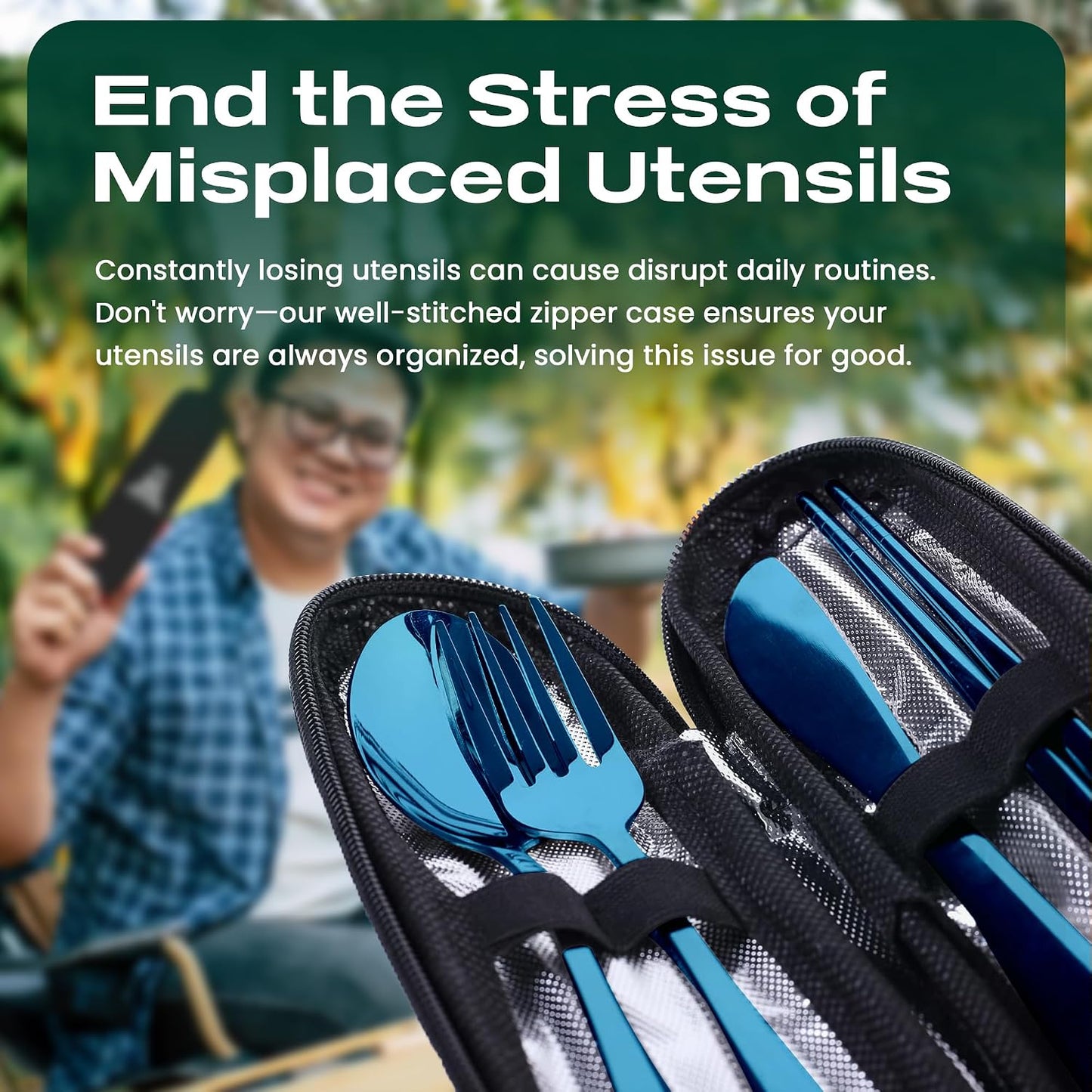 Taplord Portable Travel Silverware Set With Case, Includes 10 Pcs of Travel Utensils With Case, Stainless Steel Flatware Set For Camping, Lightweight (Multi-Color)