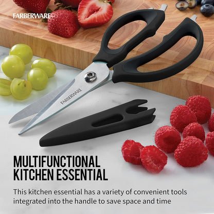 Farberware 4-in-1 Kitchen Scissors, High Carbon Stainless Steel, Black