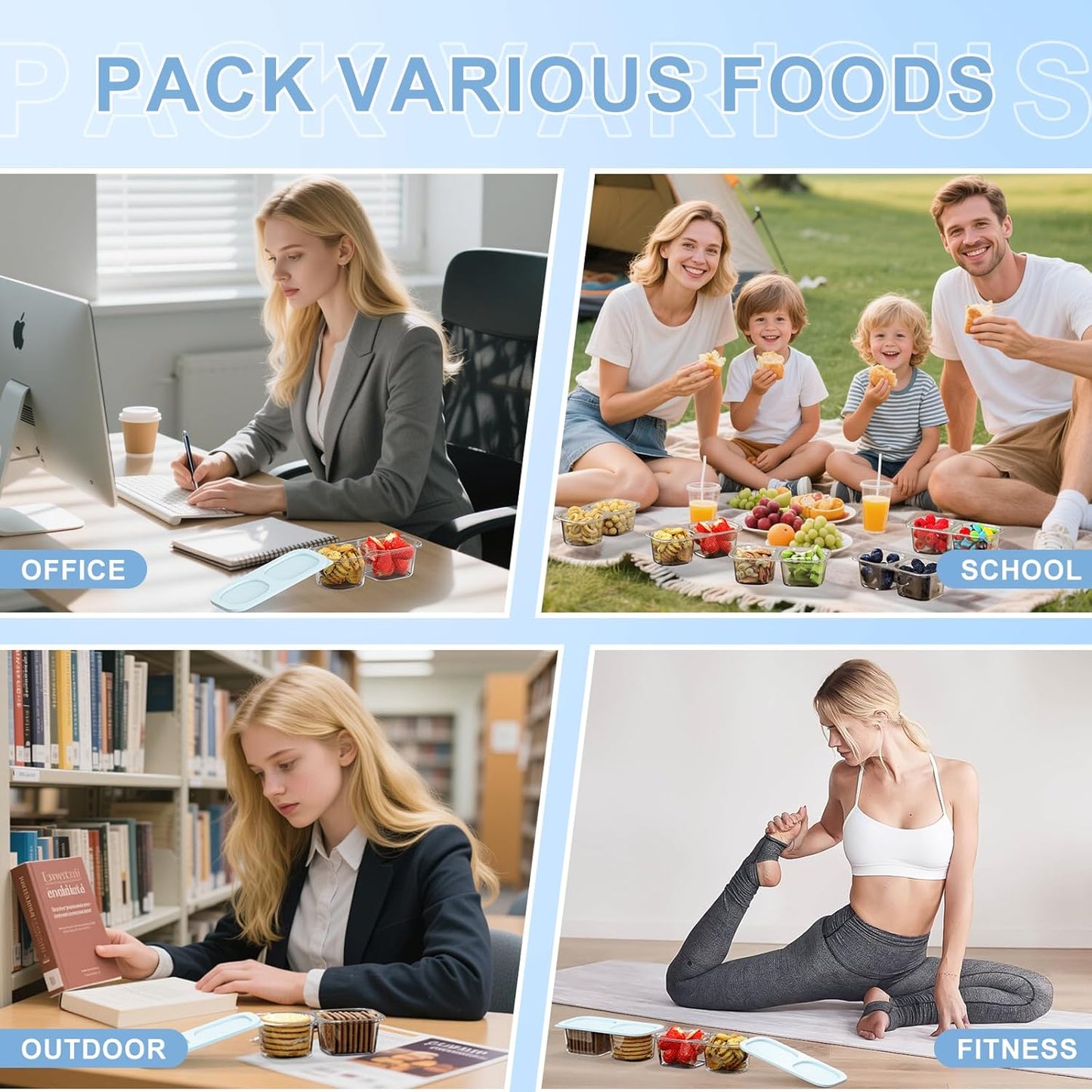 Snack Pack Containers for Kids, 5 Pack Reusable Snack Containers with Lids, 2 Compartment Small Bento Snack Box, BPA-Free, Lunchbox Accessories for Travel