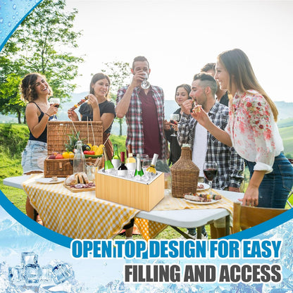 Honeydak Large Ice Housing Bin with Removable Tray Ice Holder Container Wine Beer Champagne Drink Bucket Beverage Tub for Freezer Display Buffet Counter Party Chiller (Bamboo and Steel)