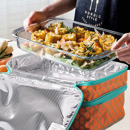 MIER Insulated Double Casserole Carrier Bag for Lasagna Lugger, Potluck Parties, Picnic, Beach, Fits 9 x 13 Inches Baking Dish, Casserole Dish, Expandable, Dark Blue