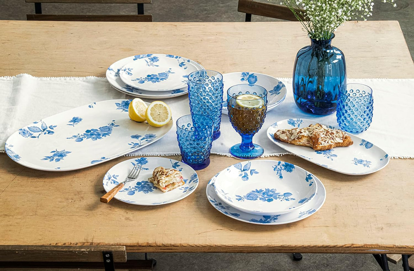 Cottage Blue 12.9'' x 6.9'' Serving Platter, Durable, Shatter-Resistant, and Dishwasher Safe Melamine Platter for Appetizers, Main Courses, Desserts, or Cheeses - White