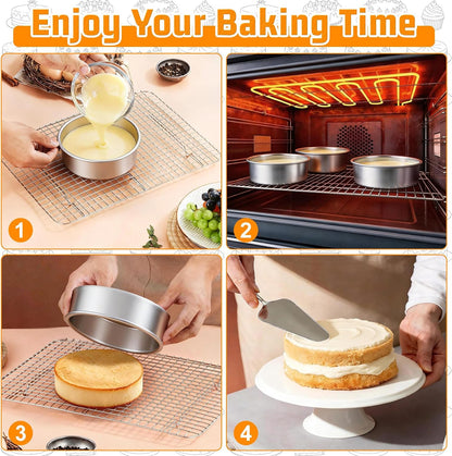 E-far 4 Inch Small Cake Pan, Stainless Steel Mini Round Smash Cake Baking Pans, Non-Toxic & Healthy, Mirror Finish & Dishwasher Safe