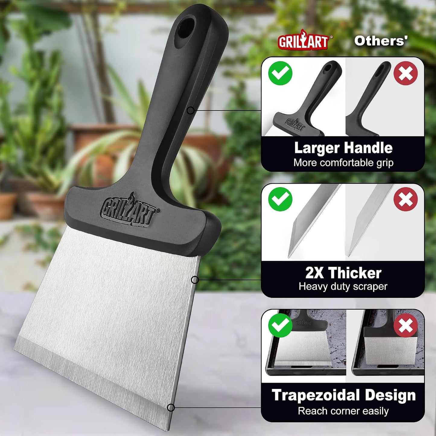 GRILLART Griddle Cleaning Kit for Blackstone, Flat Top Grill Cleaning Kit with Grill Stone, Griddle Scraper, Scouring Pad and Handles, Multifunctional Griddle Accessories for Rusty Grills, Orange