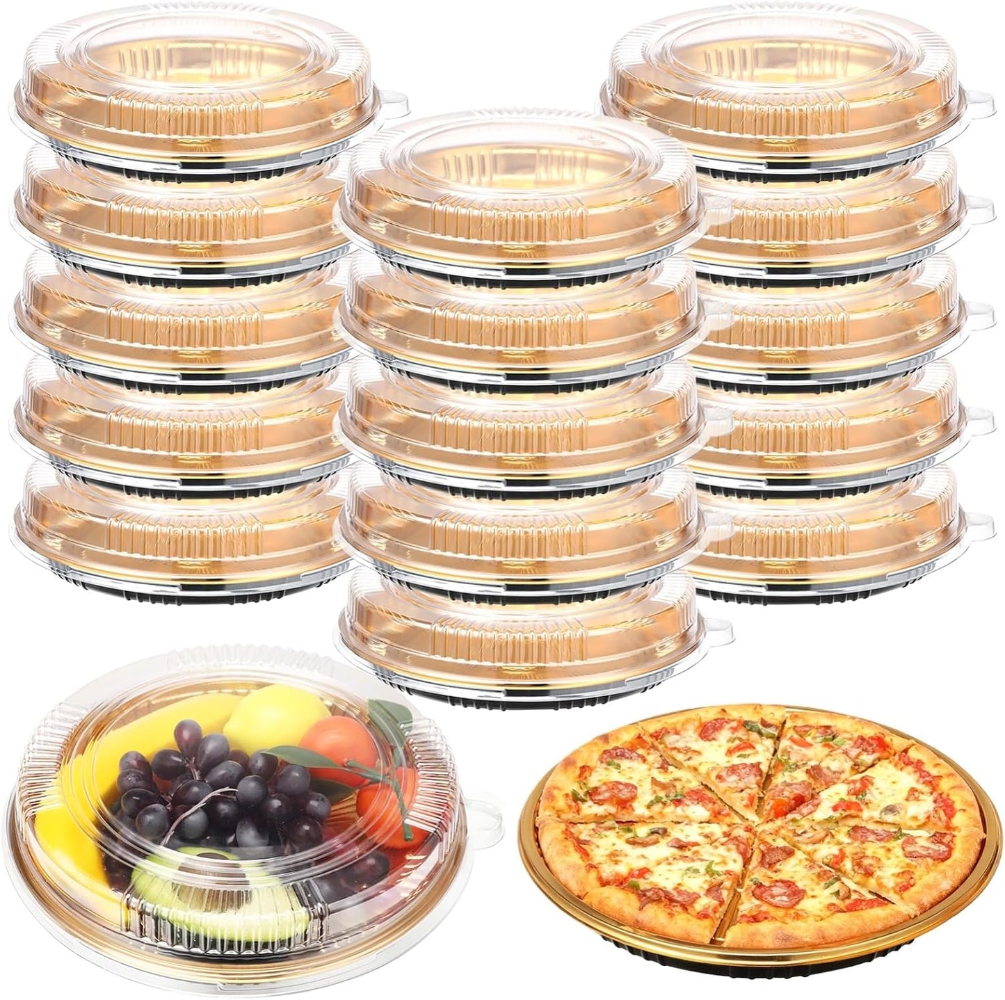 15 PCS Disposable Cake Containers with Lids, 9 Inch Disposable Pie Pans with Lids, Portable Pie and Pizza Containers with Snap-On Dome Covers for Cakes, Salads, and Meal Prep