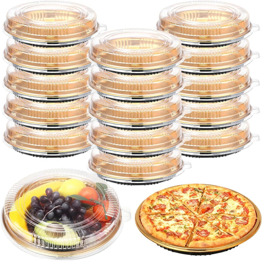 15 PCS Disposable Cake Containers with Lids, 9 Inch Disposable Pie Pans with Lids, Portable Pie and Pizza Containers with Snap-On Dome Covers for Cakes, Salads, and Meal Prep