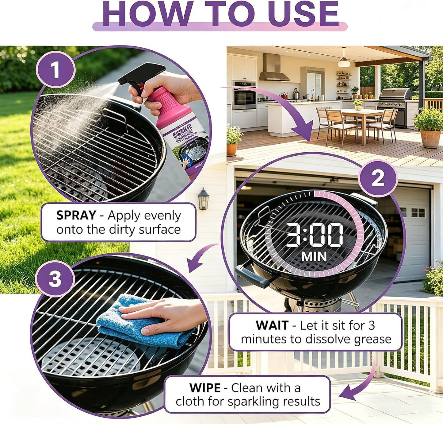Fast-Acting Heavy-Duty Grill Degreaser Spray, BBQ Grill Cleaner Spray, Grill Cleaner for Outdoor Grills, Heavy Duty Degreaser Cleaner Spray, Fast-Acting Degreaser for Stubborn Stains (1)