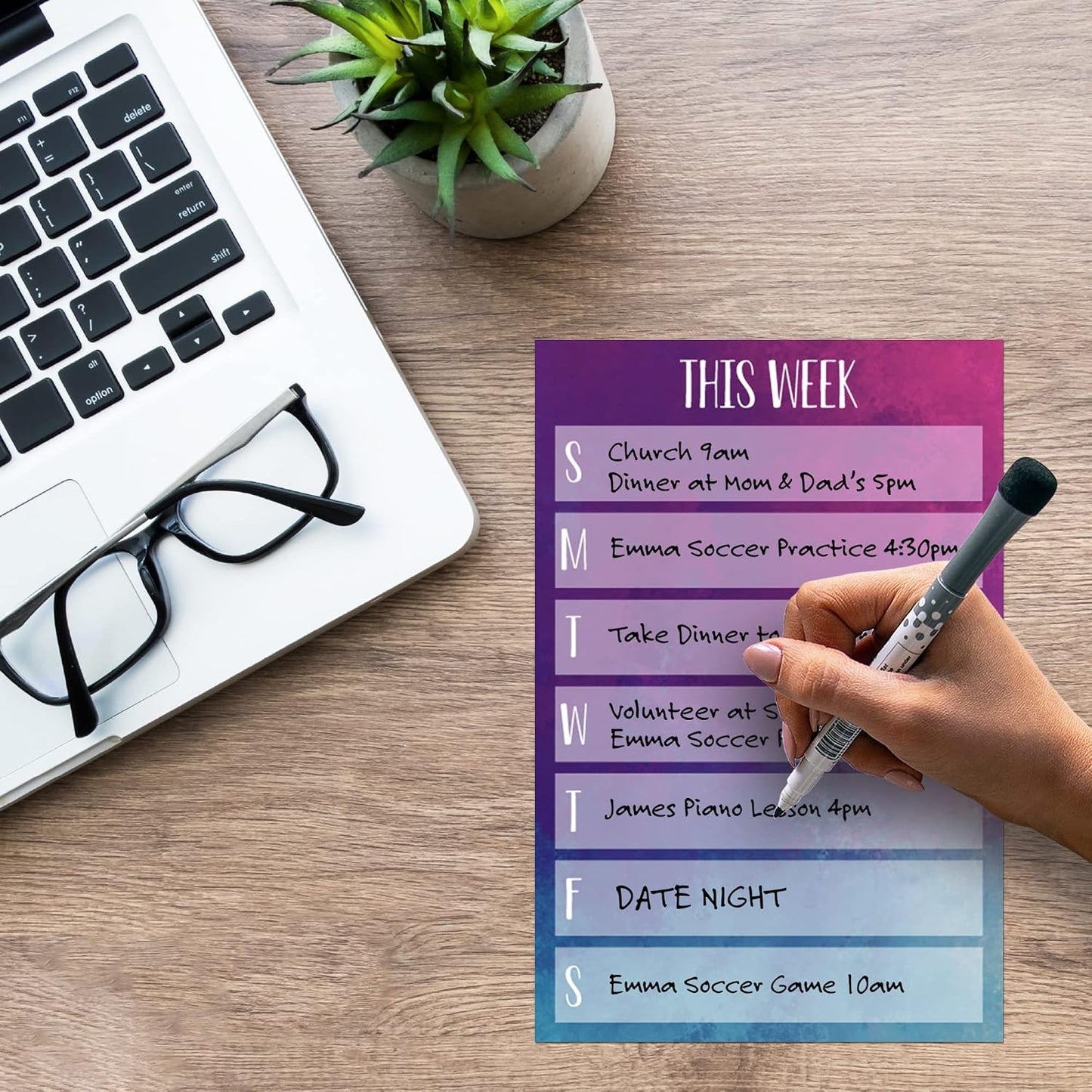 Dry Erase Weekly Calendar Planner Sticker Decal | Removable & Reusable | Magnetic Fine-Tip Marker Included (6 x 9 inches, White)
