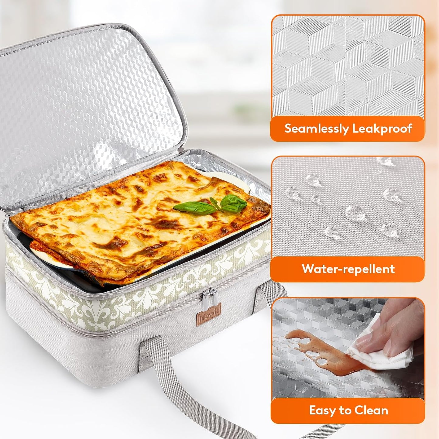 Lifewit Insulated Single Decker Casserole Carrier for Hot or Cold Food, Lasagna Lugger Holder Fits 9" x 13" Baking Dish, Thermal Lunch Tote Bag for Potluck Parties, Picnic and Cookouts, Black