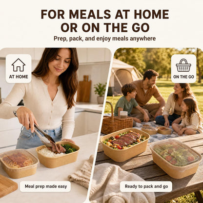 34 oz Paper Bowls with Lids, 50 Count Disposable Meal Prep Containers