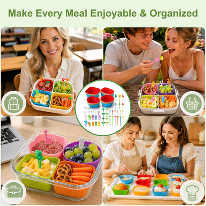 XANGNIER 40 Pcs Silicone Lunch Box Dividers,Reusable Lunch Bento Box Accessories for Kids,Lunchbox Supplies Accessories,Back to School Lunch Essentials,Silicone Cupcake Liners,Muffin Cups