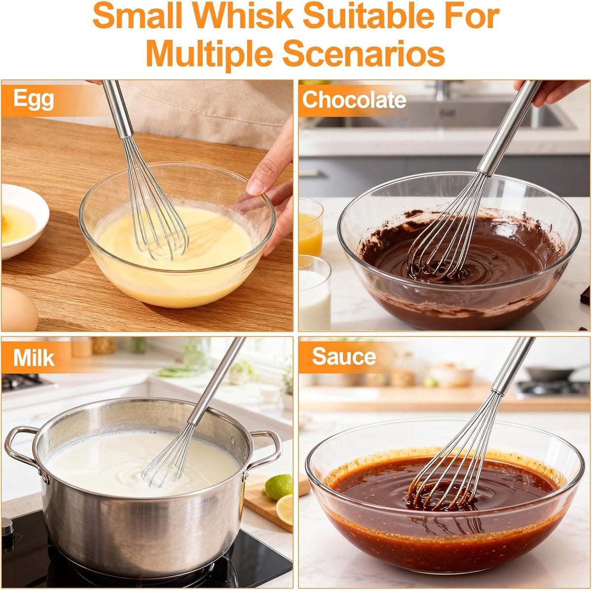 2‑Pcs 11‑Inch Mini Whisk, Small Whisk with Long‑Handle