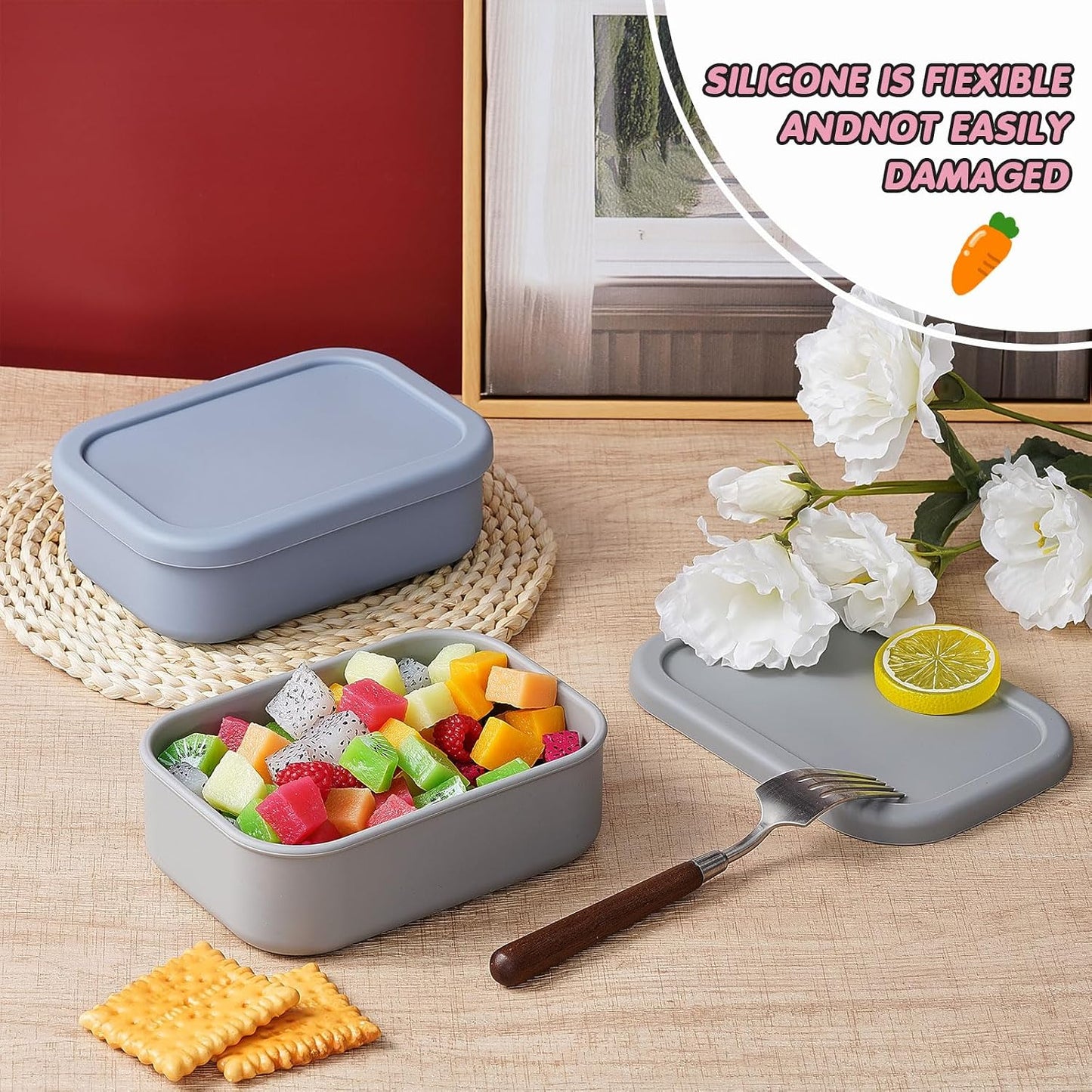 Layhit 4 Pcs Silicone Bento Box Lunch Box for Adult, 23.7 oz Reusable Sandwich Containers Food Storage with Lids Airtight for Lunch Meals Snacks, Dishwasher Freezer Safe (Matte Multicolor)