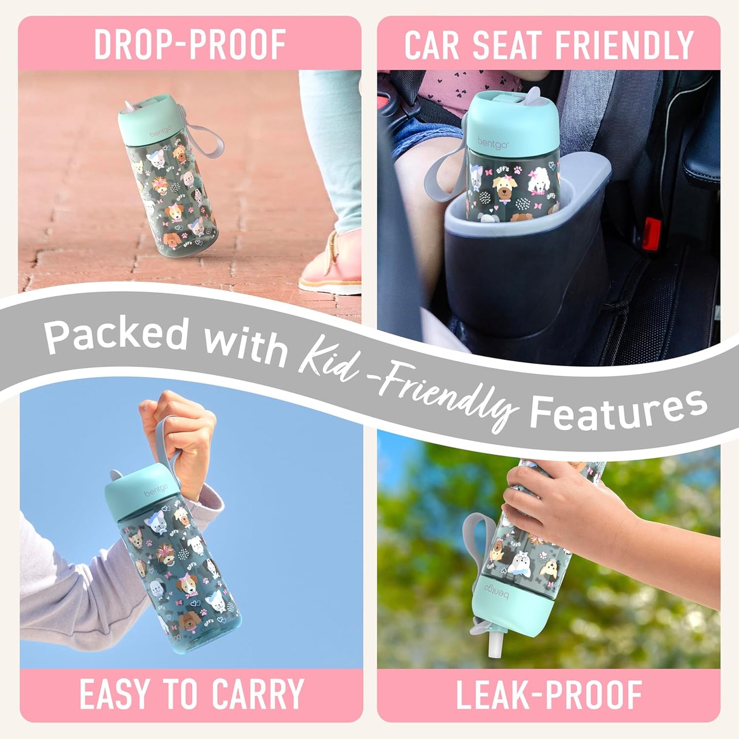 Bentgo Kids Water Bottle - Leak-Proof, Durable Tritan PFAS- & BPA-Free 15 fl oz, Kids/Toddlers Ages 3+ for School & Sports; Bite & Sip Spout, Carrying Handle, Dishwasher Safe (Unicorn)