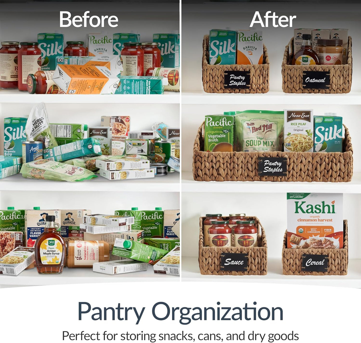 Best Choice Products Water Hyacinth Pantry Storage Baskets, Wicker Baskets w/Built-in Handles, Handwoven Shelf Baskets for Organizing, Pantry Organizers and Storage, 3-Pack - Chestnut