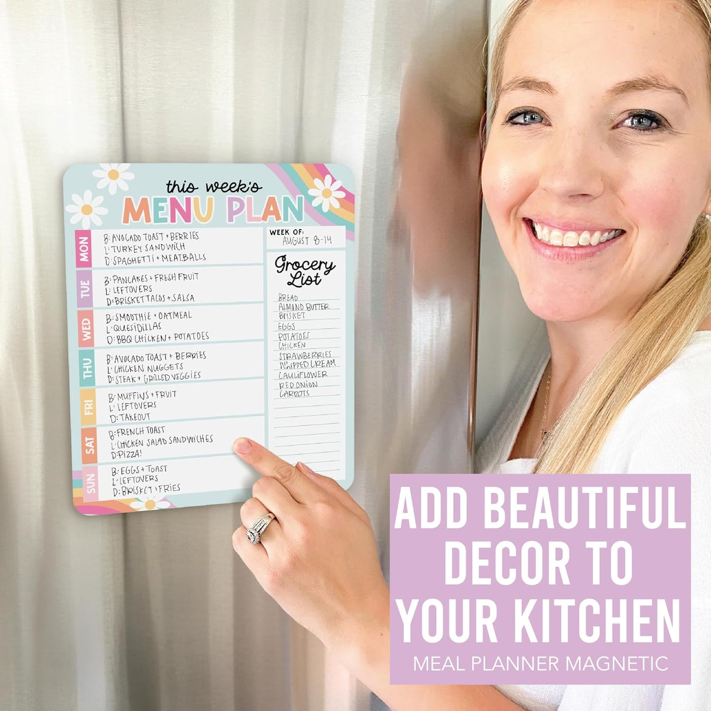 Hadley Designs Weekly Meal Planner for Fridge - Dinner Menu Board for Kitchen, Greenery Weekly Menu Board Dry Erase, Dry Erase Meal Planner for Fridge