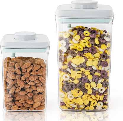 Airtight Food Storage Containers, 5 PCS Clear Pantry Organizers, BPA-Free Stackable Canisters with Measurement Marks & Pop-Top Lids for Cereal, Flour, Sugar, Rice, Pasta & Dry Food
