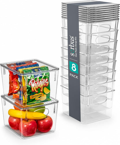 Sorbus 8-Pack Small Clear Plastic Storage Bins – Organizers for Kitchen, Pantry, Fridge, Cabinet & Refrigerator