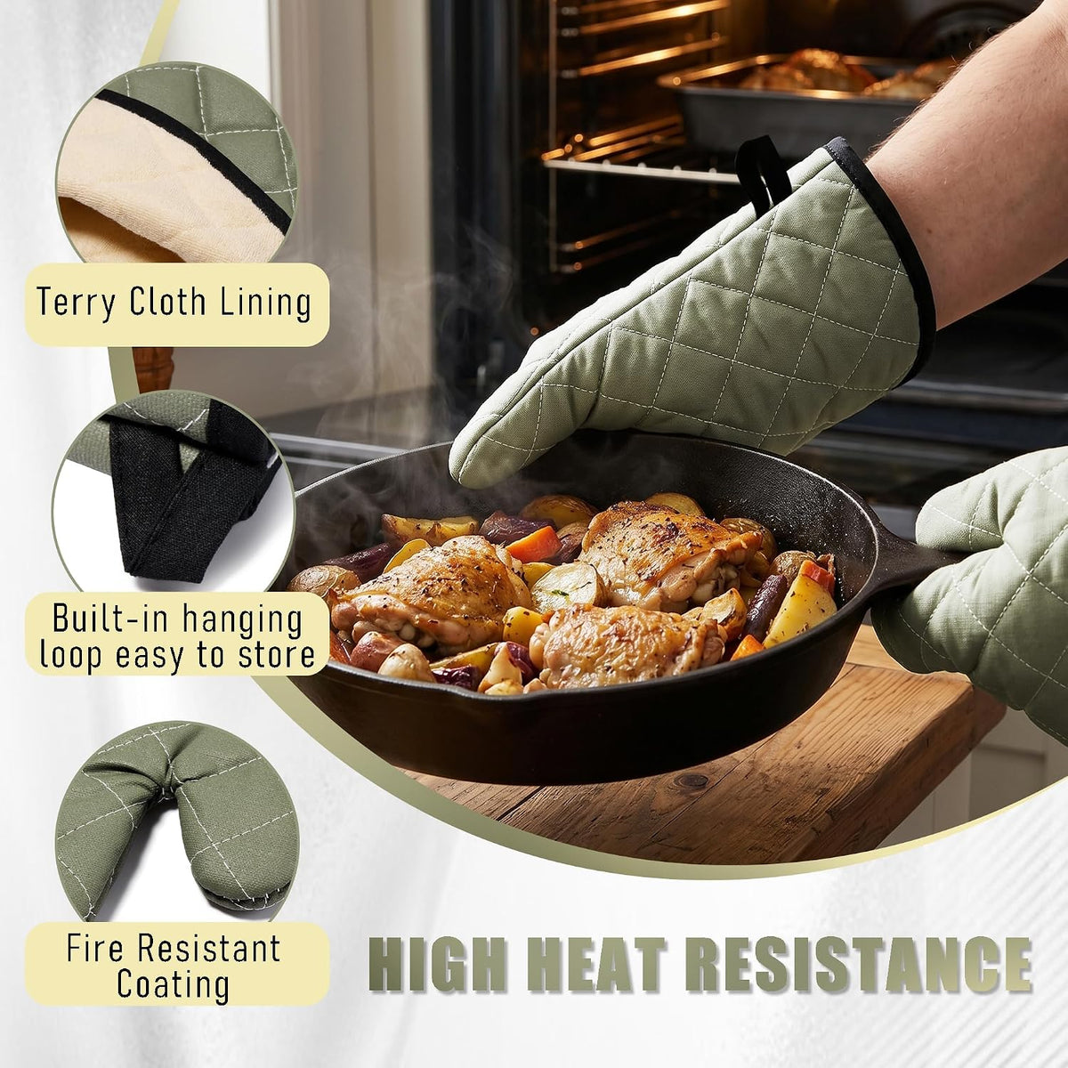 ARCLIBER Grey 13" Quilted Oven Mitts 1 Pair Flame Heat Resistant