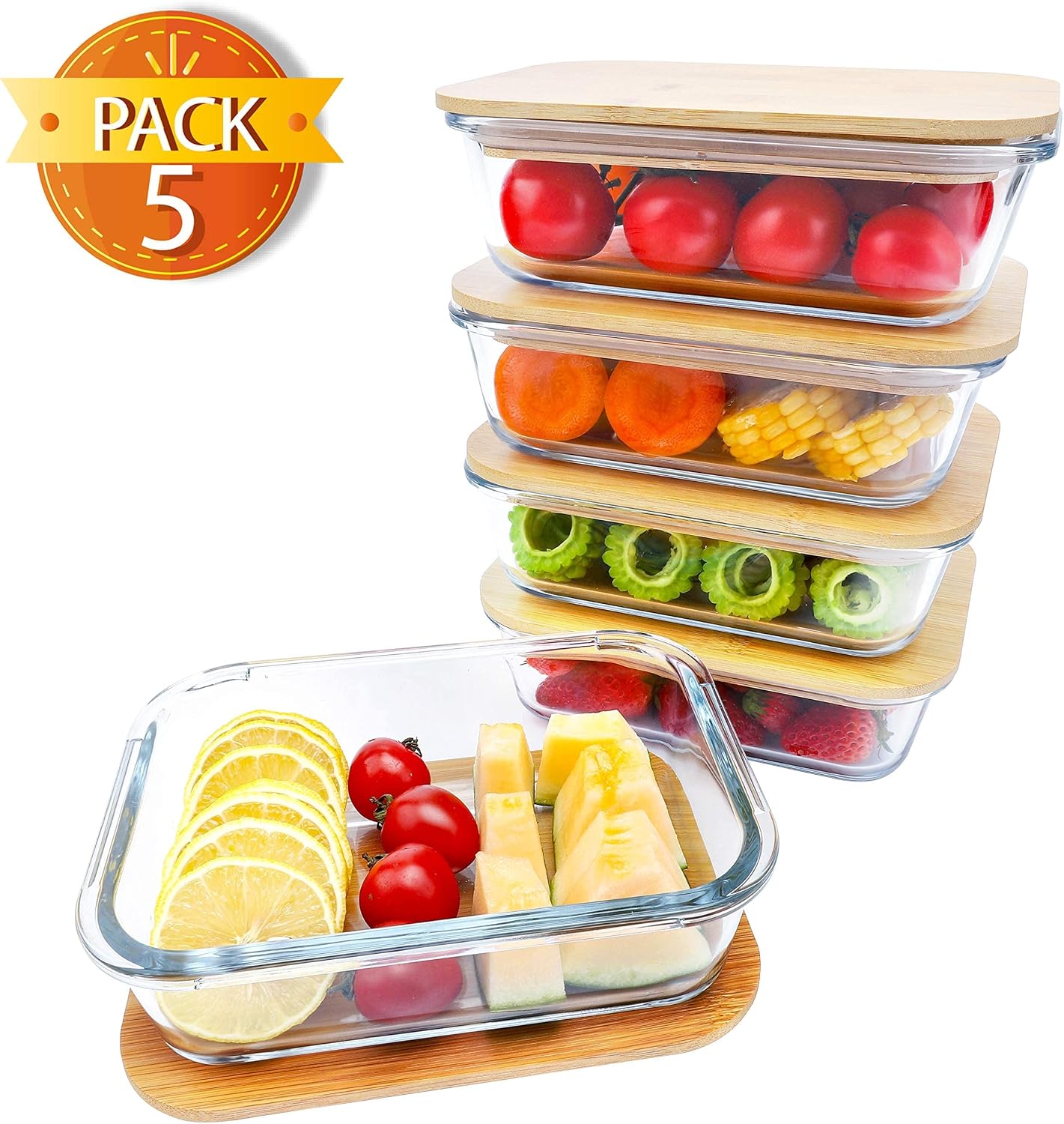 BlueHills Premium Glass Meal Prep Lunch Containers with Snap Green Lock Lids Glass Food Containers BPA-Free Oven Freezer Dishwasher Safe 5 pack set 10 pieces 36 Oz 4.5 cups (G002 Two Compartments)