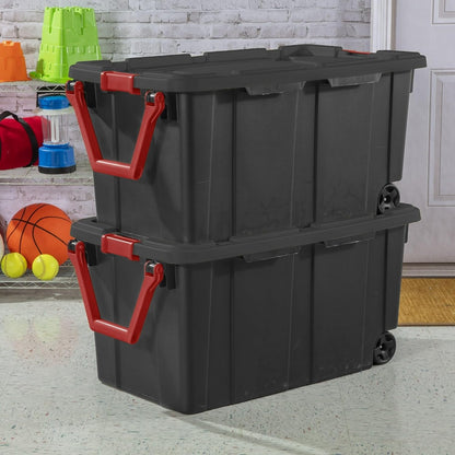 Extra Large Storage Bin, 40 Gallon Wheeled Plastic Storage Container with Handle, Green, Pack of 2 (GREEN)