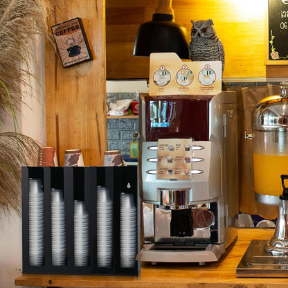 Uiifan Acrylic Portion Sauce Cup Lid Organizer Black 5 Compartments Plastic Sauce Holder Countertop Wall Mount Disposable Cup and Lid Storage Dispenser Restaurant Supplies for Party Kitchen Cafe